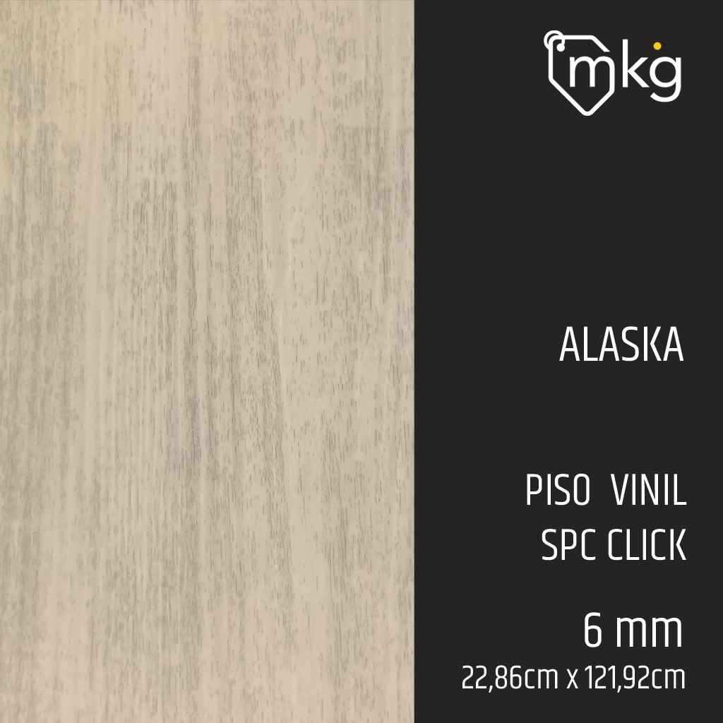 DR PISO DE VINIL SPC CLICK ALASKA. LAMINA: 22,86 cm x 121,92 cm. CAJA: 2,5 m2. GROSOR: 6 mm 