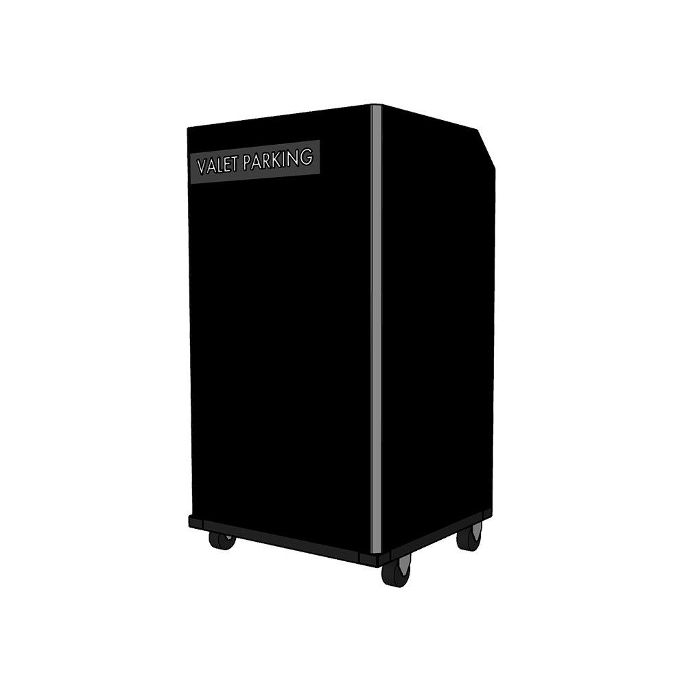MUEBLE  VALET PARKING M1. PVC 18MM LAMINADO. BASE TUBULAR 2X1. RUEDAS. GAVETA Y PUERTA. MEDIDAS 60CM X 55CM X 110CM.