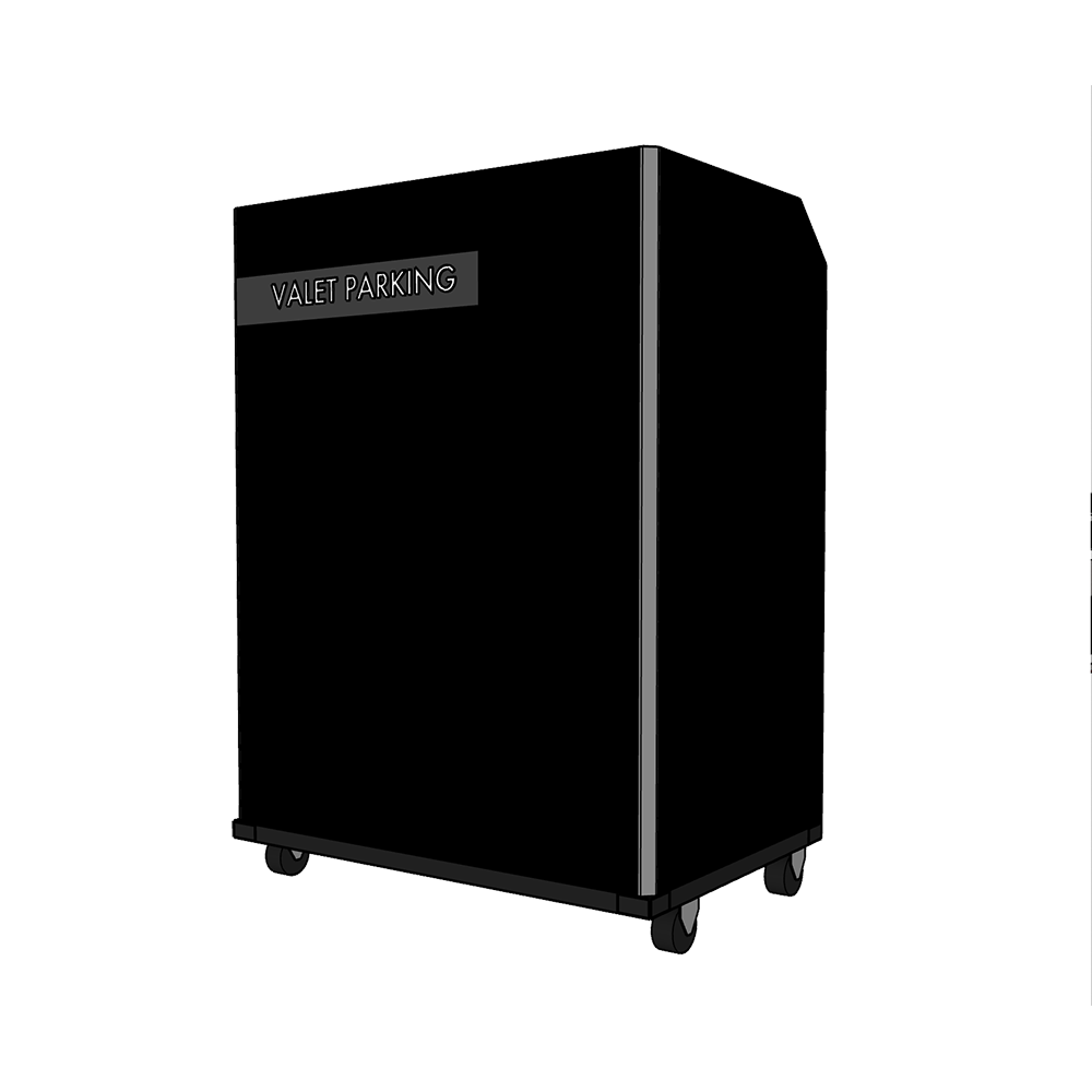 MUEBLE  VALET PARKING M1. PVC 18MM LAMINADO. BASE TUBULAR 2X1. RUEDAS. GAVETA Y PUERTA. MEDIDAS 80CM X 55CM X 110CM.   